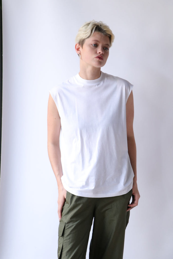 Tibi Mock Neck Sleeveless T-Shirt in White T-Shirts & Tanks Tibi 
