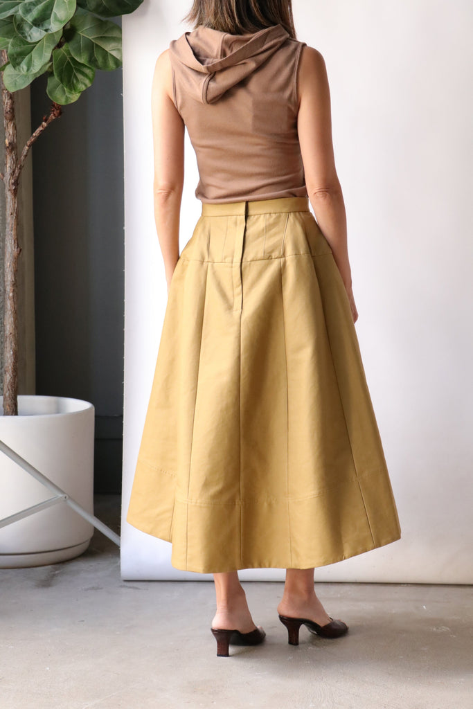 Tibi Sculpted Cotton Skirt in Tan Bottoms Tibi 