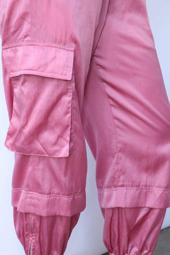 Tibi Shiny Nylon Wilt Pull On Jogger in Rose Bottoms Tibi 