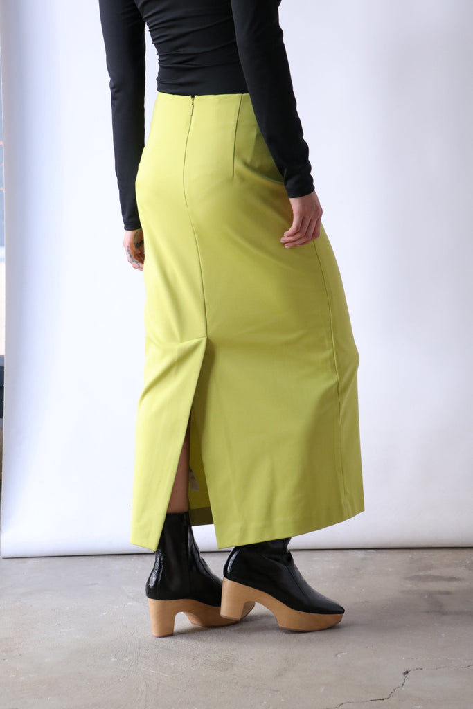 Tibi Structured Knit Pencil Skirt in Geko Green Bottoms Tibi 