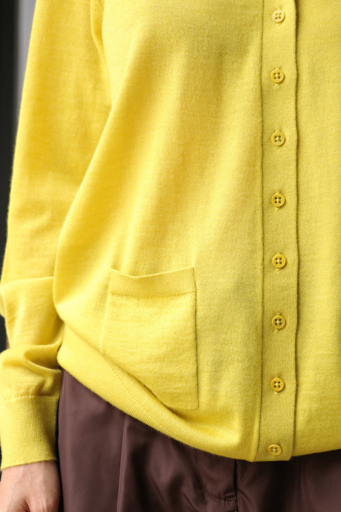 Tibi Tissue Cashmere Cardigan in Mustard Knitwear Tibi 