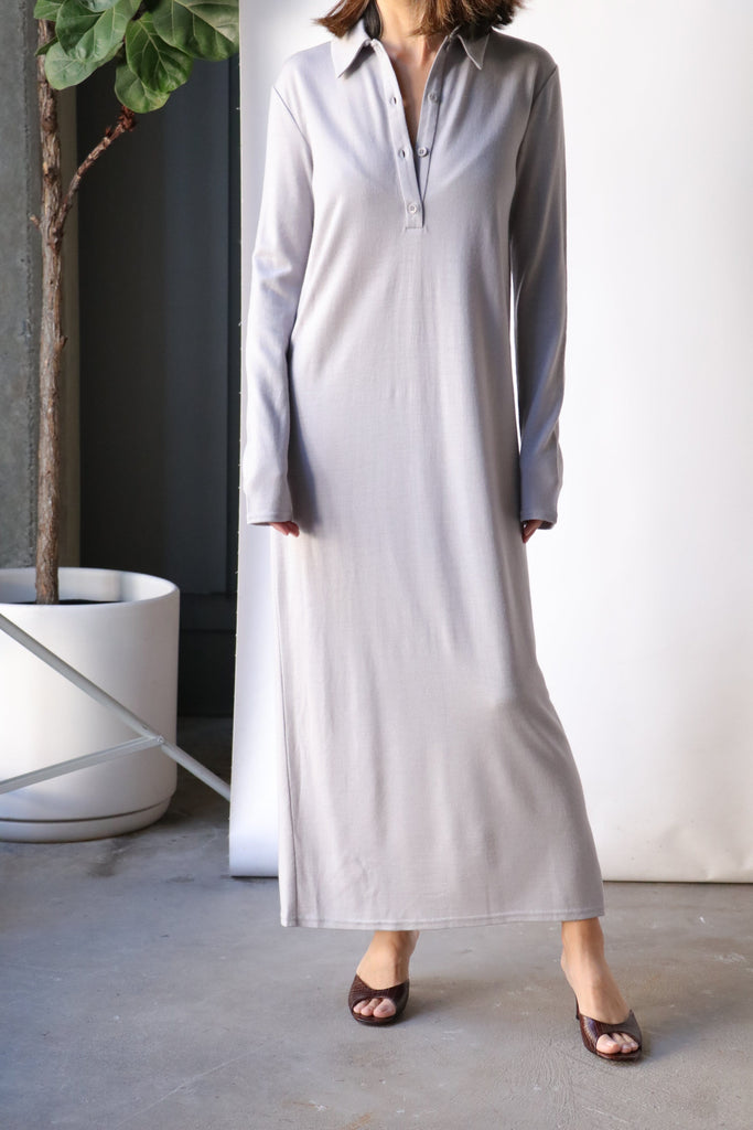 Tibi Wool Jersey Polo Shirtdress in Grey Agate Dresses Tibi 